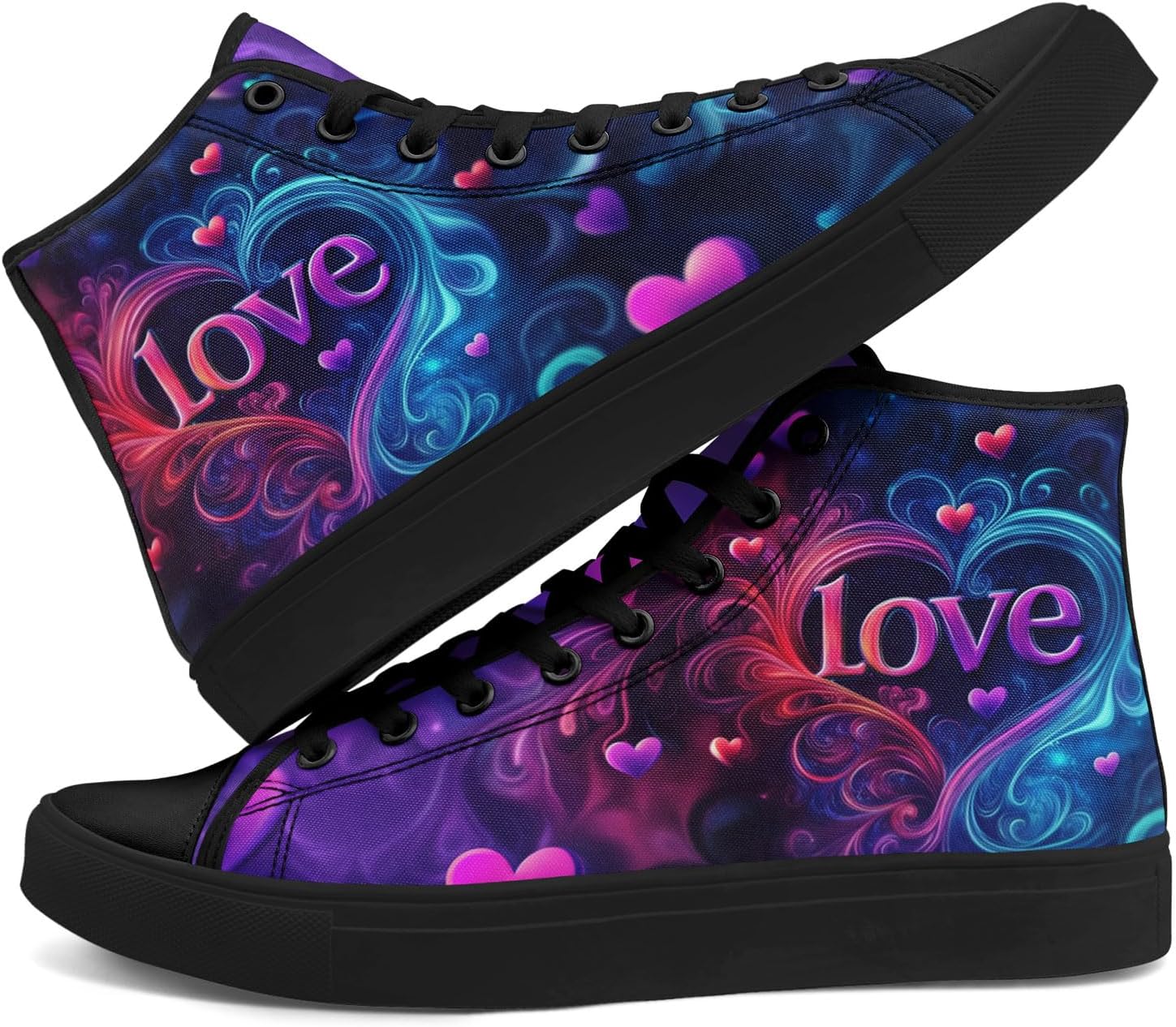 

Романтические высокие кеды на ткани для женщин и мужчин, стильная повседневная обувь ко Дню святого Валентина, унисекс, подарок для пар Awsole, черный/светло-розовый/розовый/фиолетовый/красный/светло-голубой