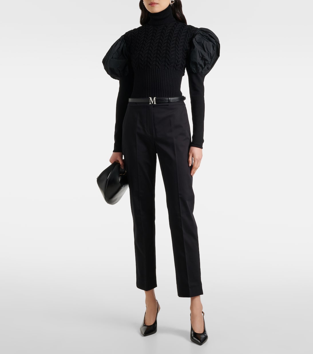 Расклешенные брюки из хлопка цвета окры со средней посадкой Max Mara, Nero — фото 2