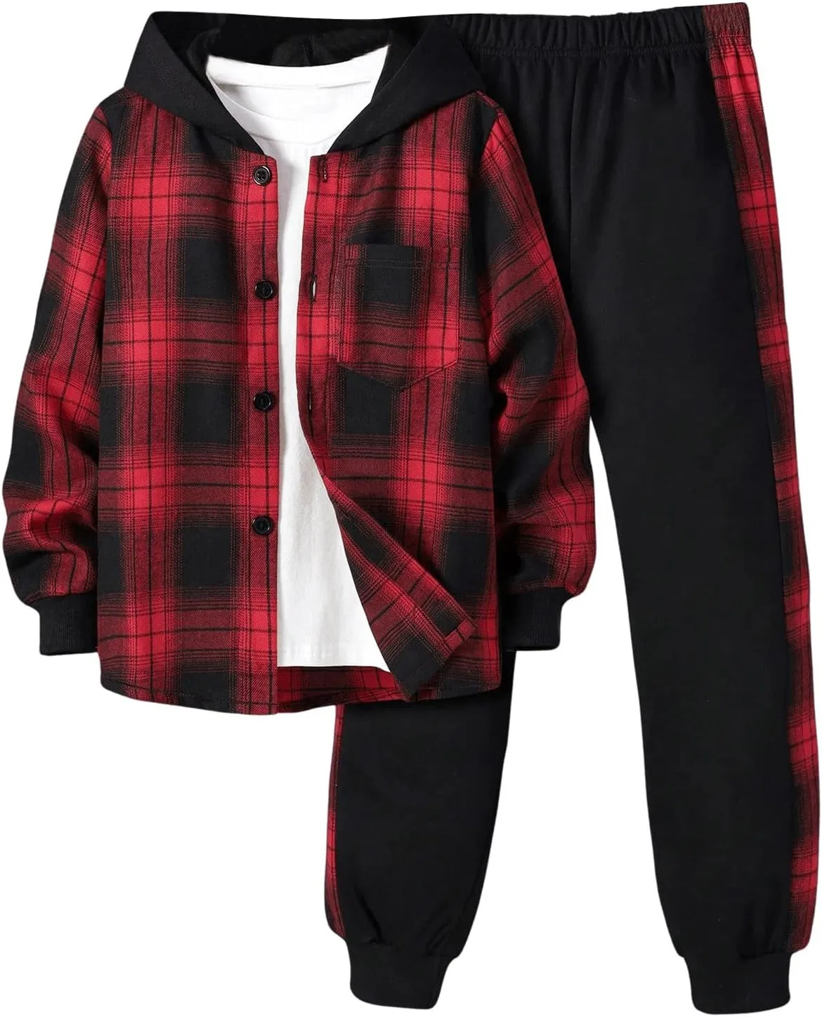 Детский спортивный костюм с капюшоном и принтом в клетку WDIRARA, Red Black