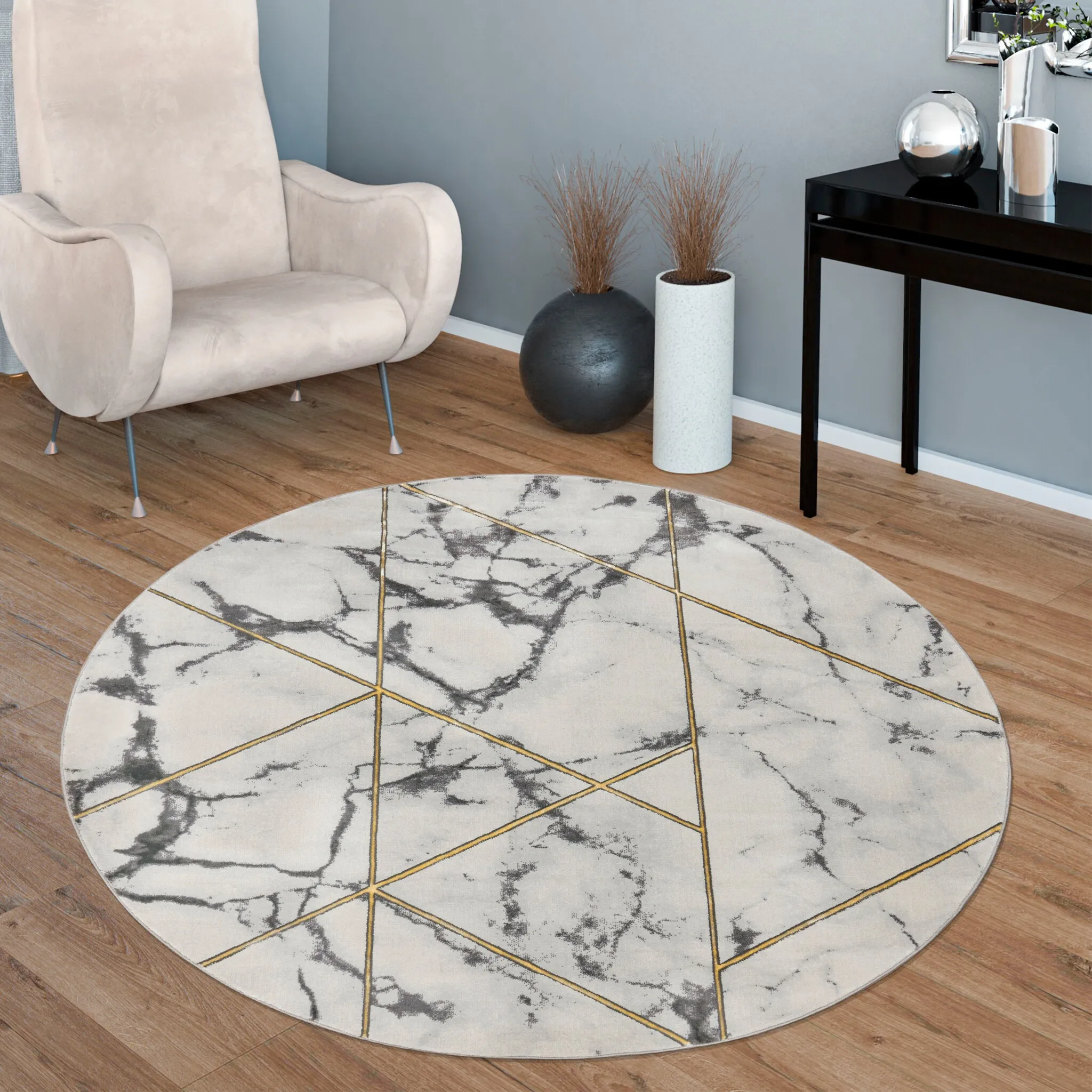 

Ковер Paco Home "Kraft 524", круглый, высота 15 мм, короткий ворс, современный мраморный дизайн, с золотыми/серебряными акцентами, золотой