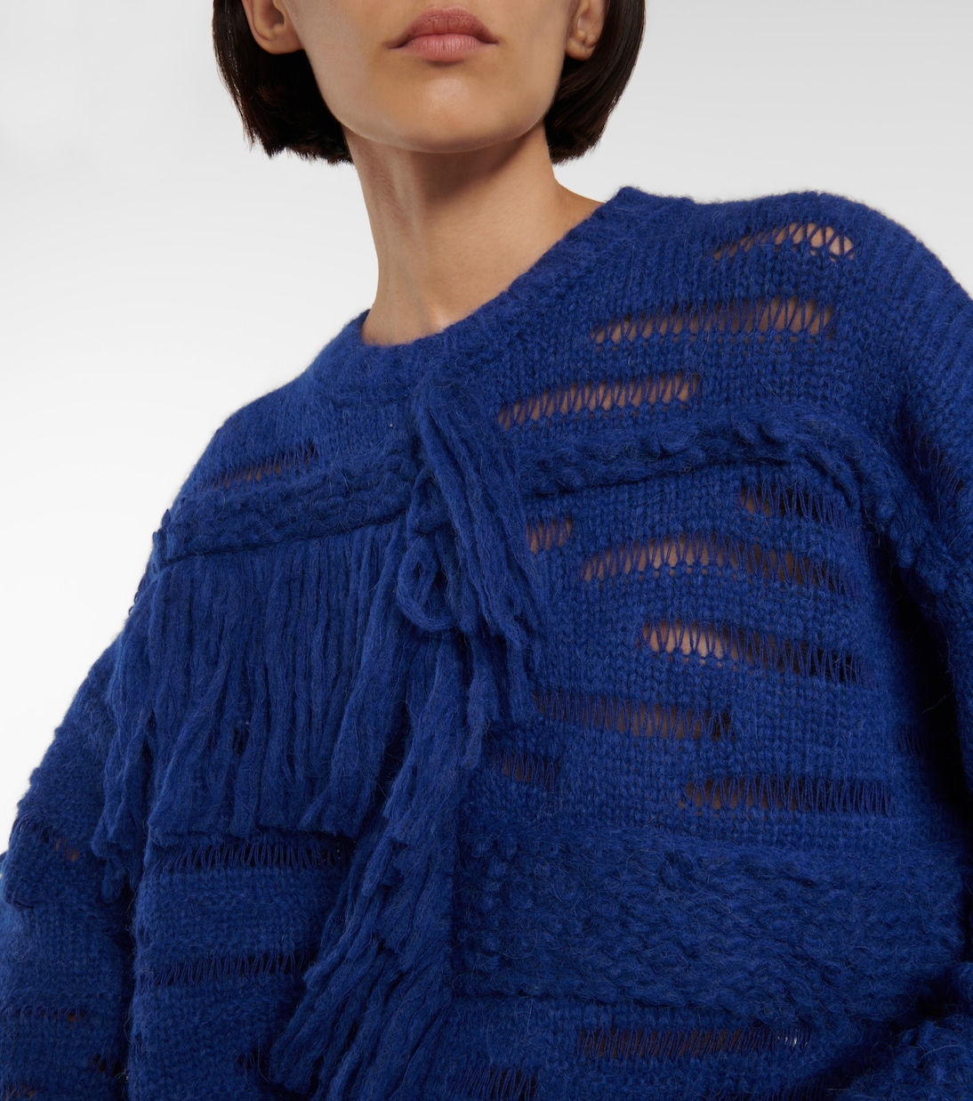 Свитер из шерсти альпаки с бахромой Stella McCartney, Jewel Blue — фото 4