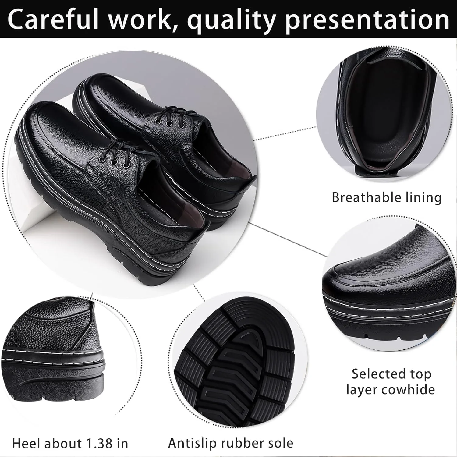 Мужские туфли-оксфорды на платформе с массивным каблуком, классические, ручной работы, из натуральной кожи, с меховой подкладкой, EGGDK, черный — фото 3