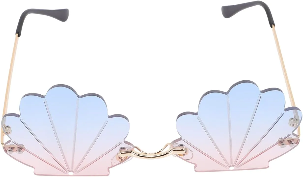 

Солнцезащитные очки BESPORTBLE Seashell: очки в форме ракушки, модные солнцезащитные очки без оправы с волнообразным рисунком для девушек и женщин, Pink-blue