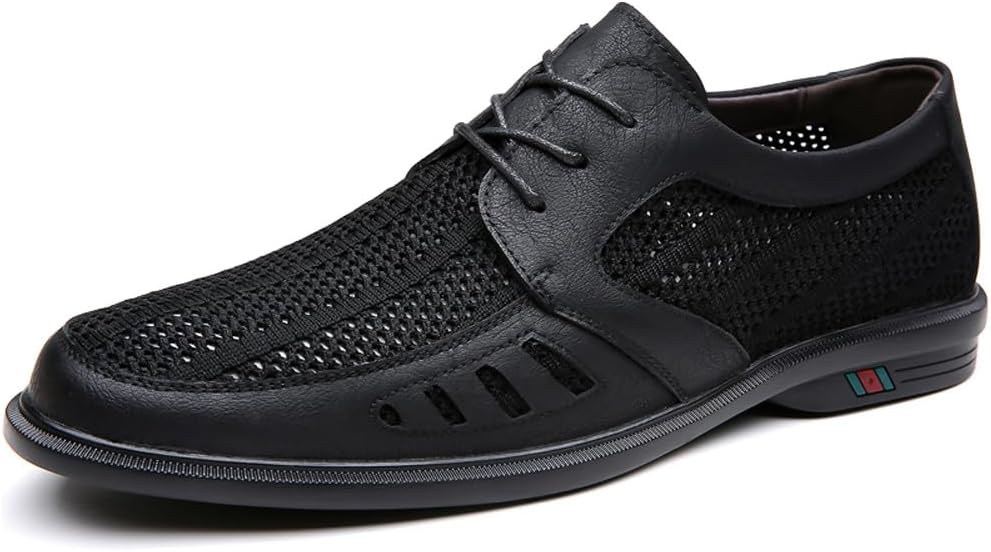 

Мужские премиальные оксфорды из дышащей сетки с PU, с шнуровкой, для повседневной ходьбы, бизнеса и вождения Welrung, черный