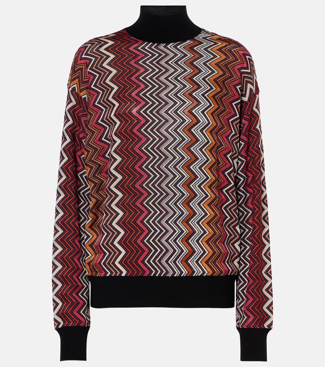 

Водолазка с зигзагообразным воротником Missoni, Multi Black Pink White Rust