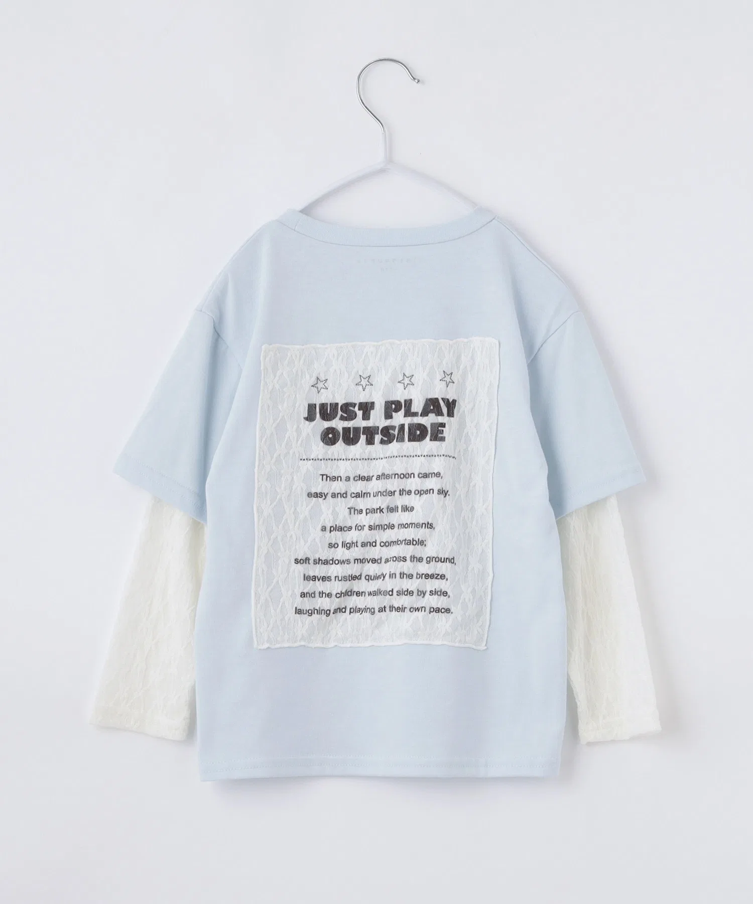 Детская футболка с длинным рукавом THE SHOP TK с кружевной аппликацией, небесно-голубой — фото 3