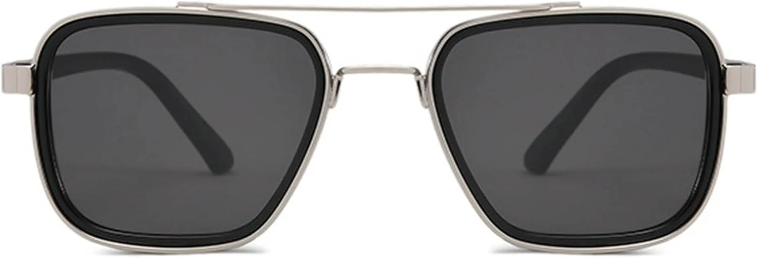 

Квадратные солнцезащитные очки для женщин, винтажные модные металлические очки-пилот, мужские панк-очки для вождения, солнцезащитные очки UV400 mincl, Silver Black