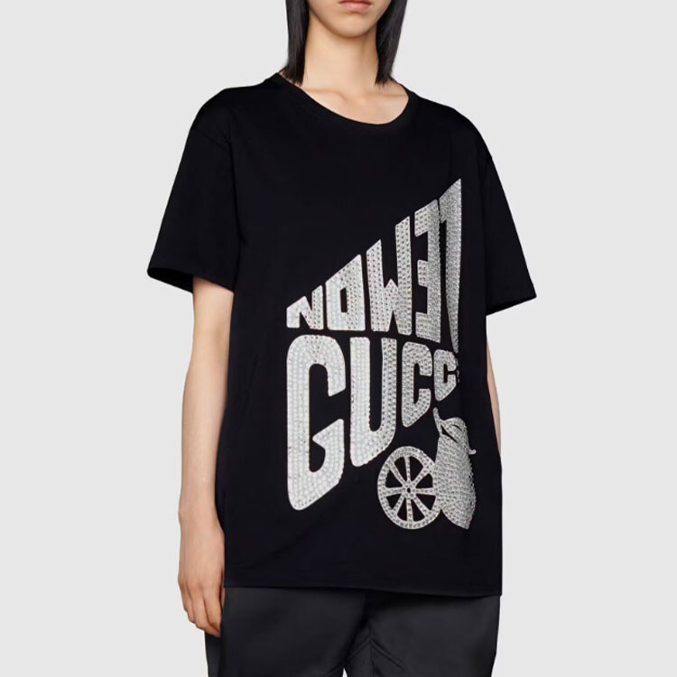 Женская футболка Gucci Lemon, с принтом, черный — фото 3