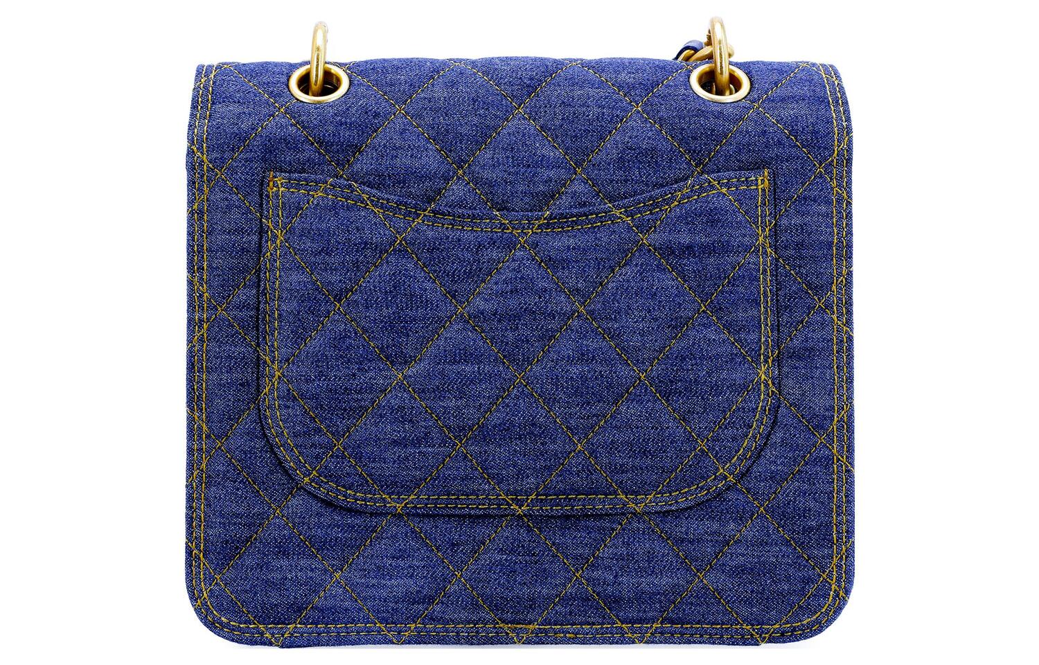 CHANEL Джинсовый клатч, сумка-мессенджер, средняя, унисекс, синий — фото 3