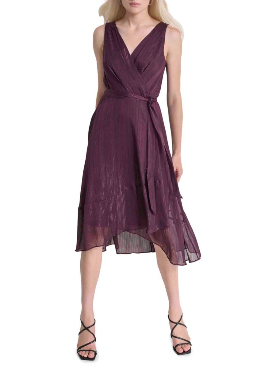 

Платье с воланами и фактурным сюрплеем DKNY, цвет Raisin