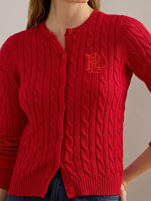 Кардиган Lauren Ralhan из хлопка с косами Ralph Lauren, Cruise Red — фото 3