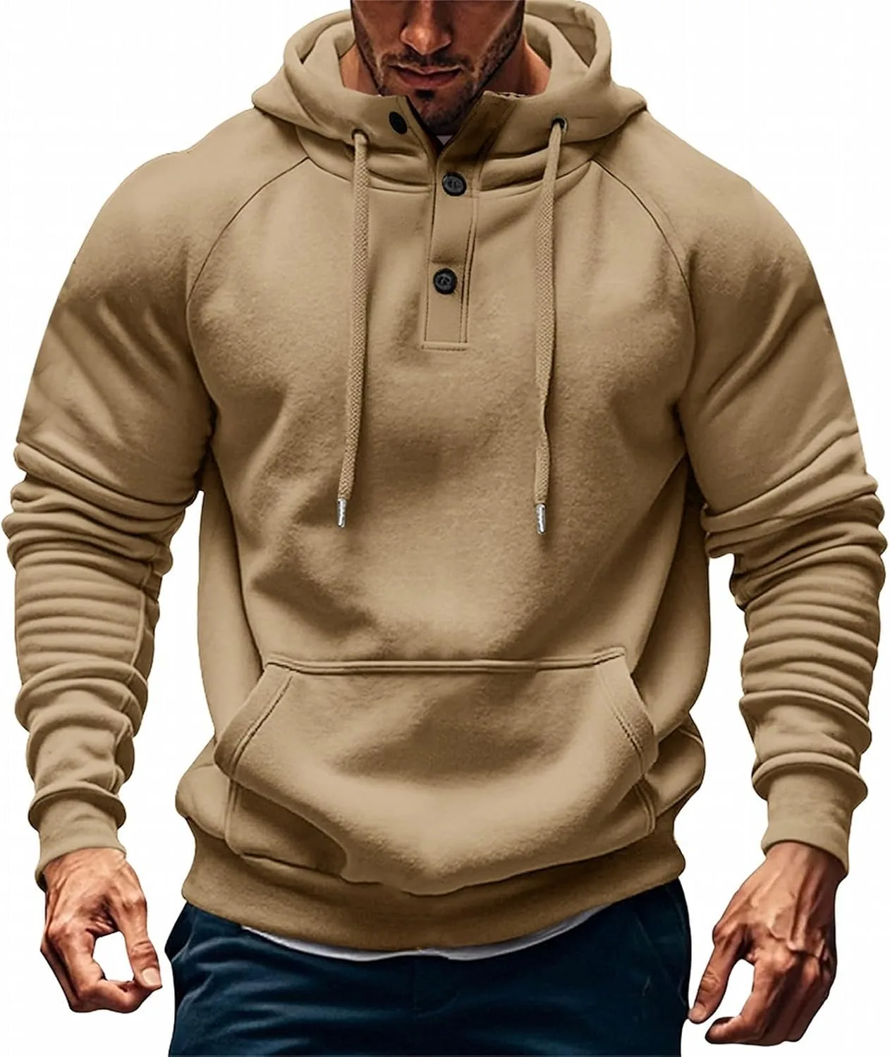 

Мужская худи на половину пуговиц с капюшоном и карманом