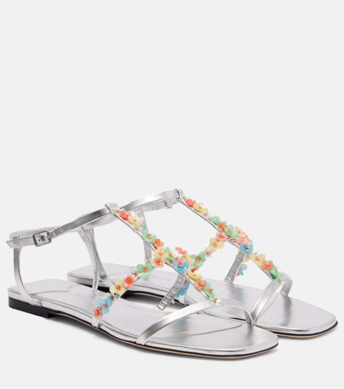 Гвин Дейзи кожаные сандалии с цветочной аппликацией Jimmy Choo, Silver/Mu