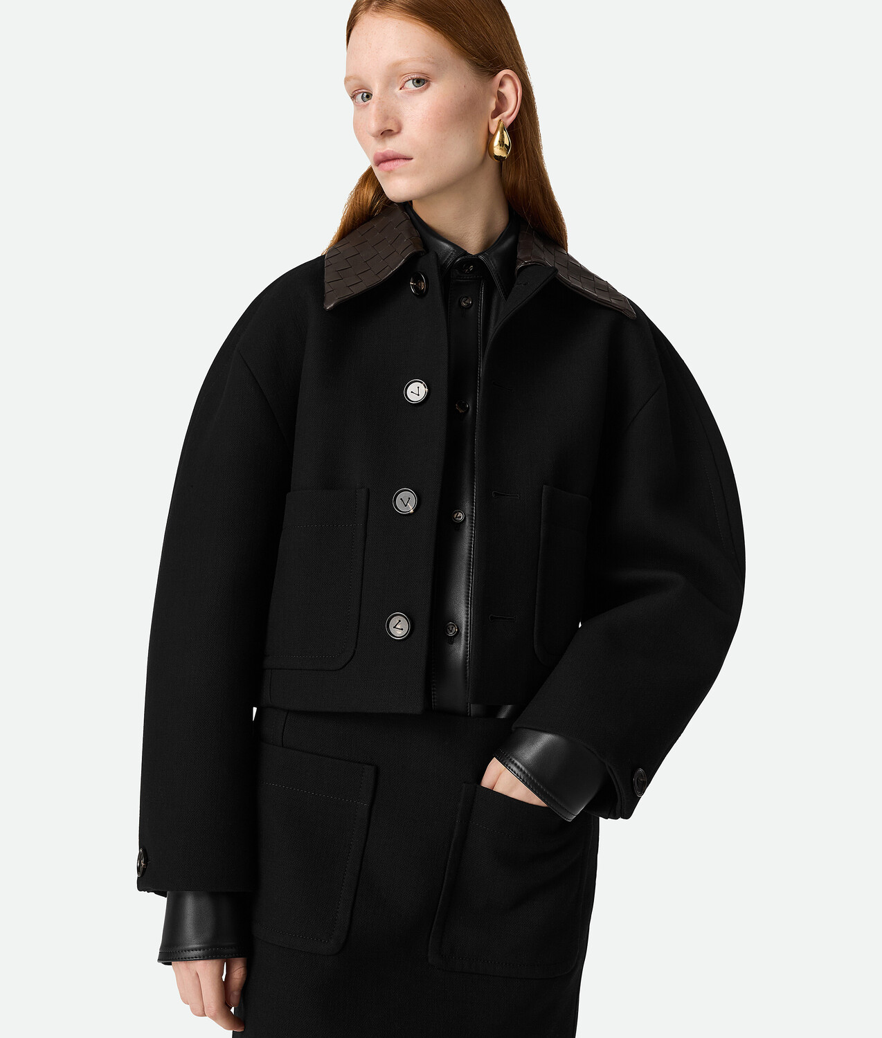 

Укороченная куртка из хлопка Bottega Veneta, черный