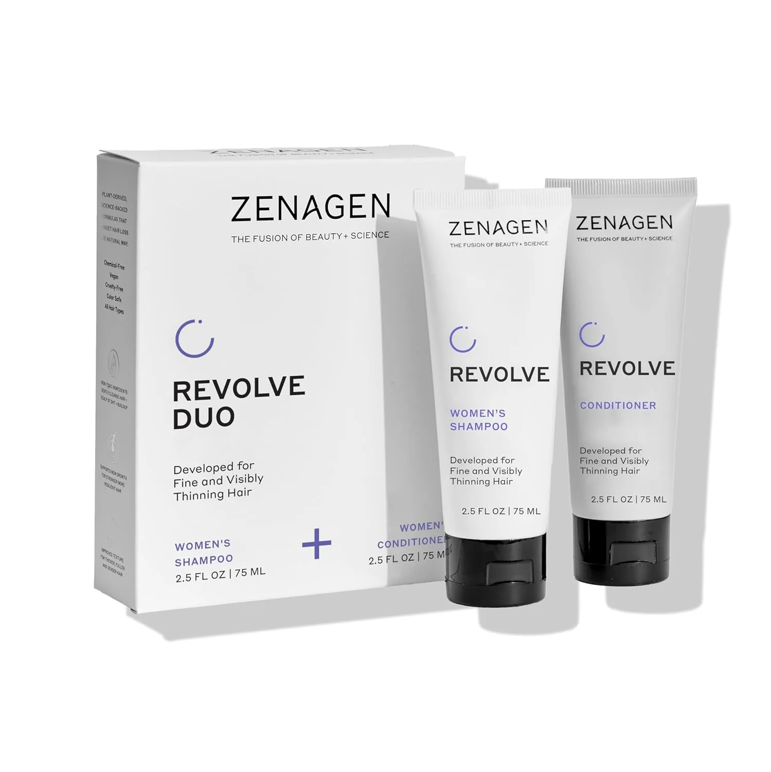 ZENAGEN Revolve женский дорожный набор | шампунь и кондиционер для тонких и редких волос, для густоты, растительная формула, для окрашенных волос, vegan