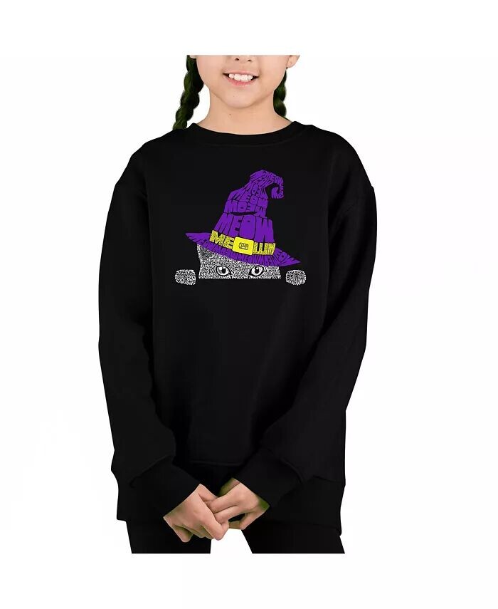 

Толстовка с круглым вырезом для девочек Peeking Witch Cat Word Art LA Pop Art, черный