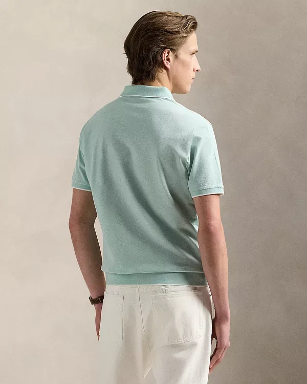 Рубашка-Поло с коротким рукавом из жаккардовой сетки в тон ткани. Polo Ralph Lauren, Celadon/White — фото 3