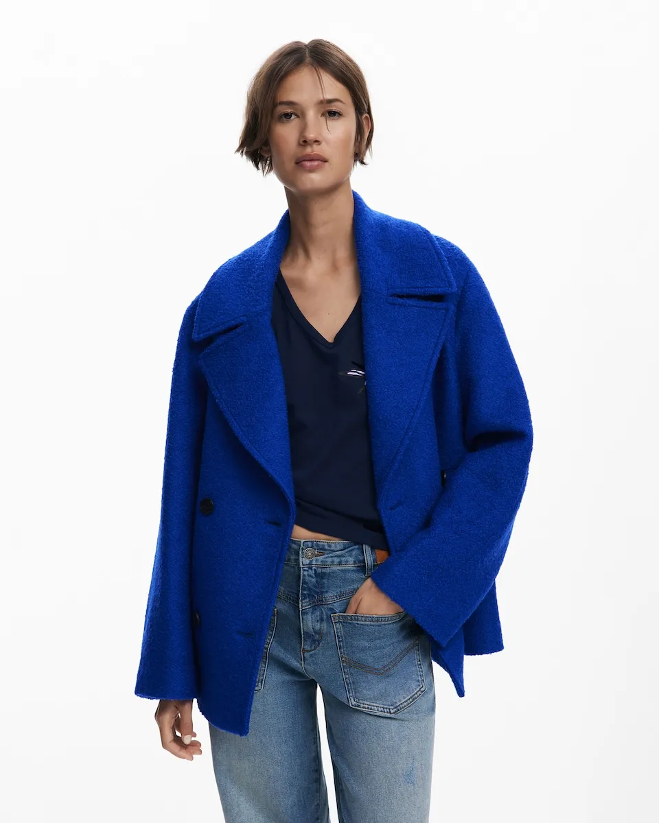 

Короткое женское пальто из букле Desigual, синий