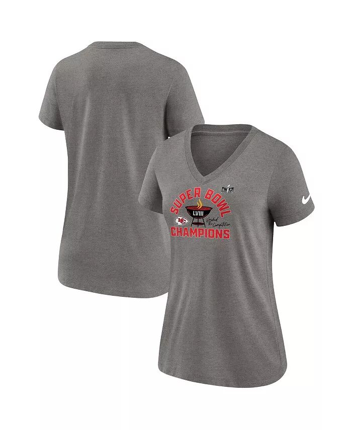 

Женская футболка Heather Grey Kansas City Chiefs Super Bowl LVIII Champions Local Tri-Blend с v-образным вырезом Nike, серый