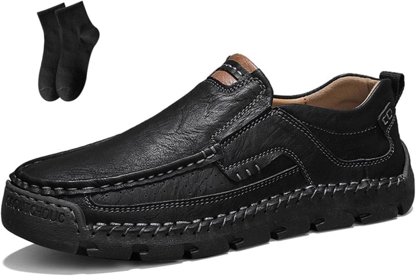 

Мужские ортопедические лоферы из натуральной коровьей кожи ручной работы - широкий носок, удобная обувь для мужчин, слипоны для вождения Noworfewer, черный