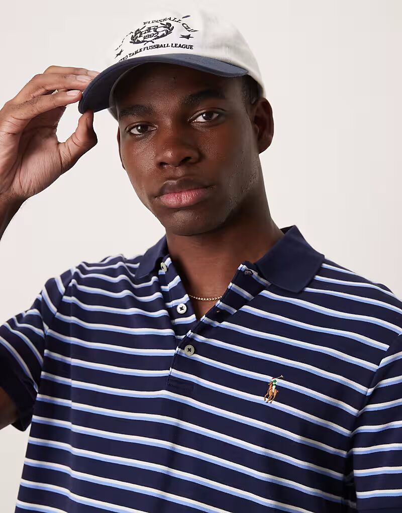 

Polo Ralph Lauren значок логотип полосатый пима хлопок поло темно-синий многоцветный