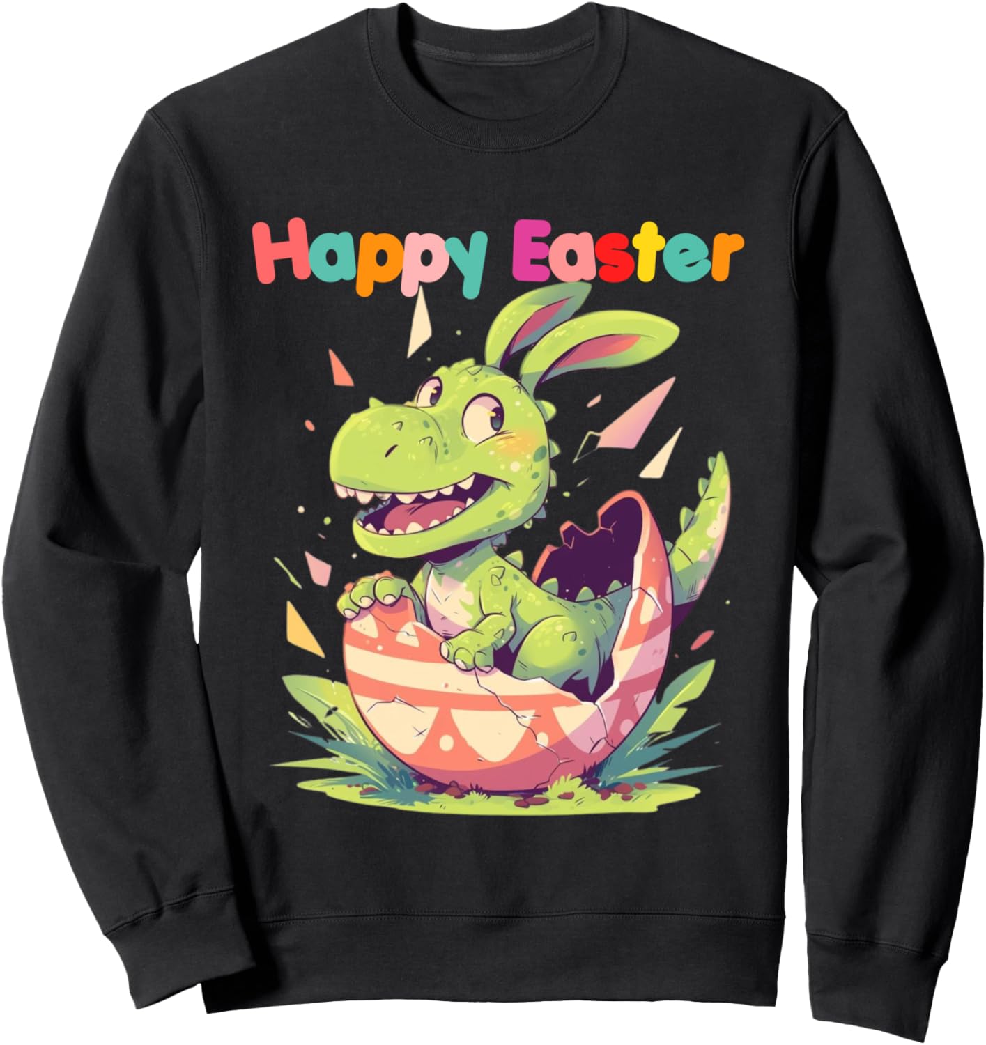 

Красочная толстовка с изображением динозавра Трекса и заячьих ушей для охоты за пасхальными яйцами 2024 года Easter 2024 Eggs Hunt Cool Dinosaurstees For Kids, черный