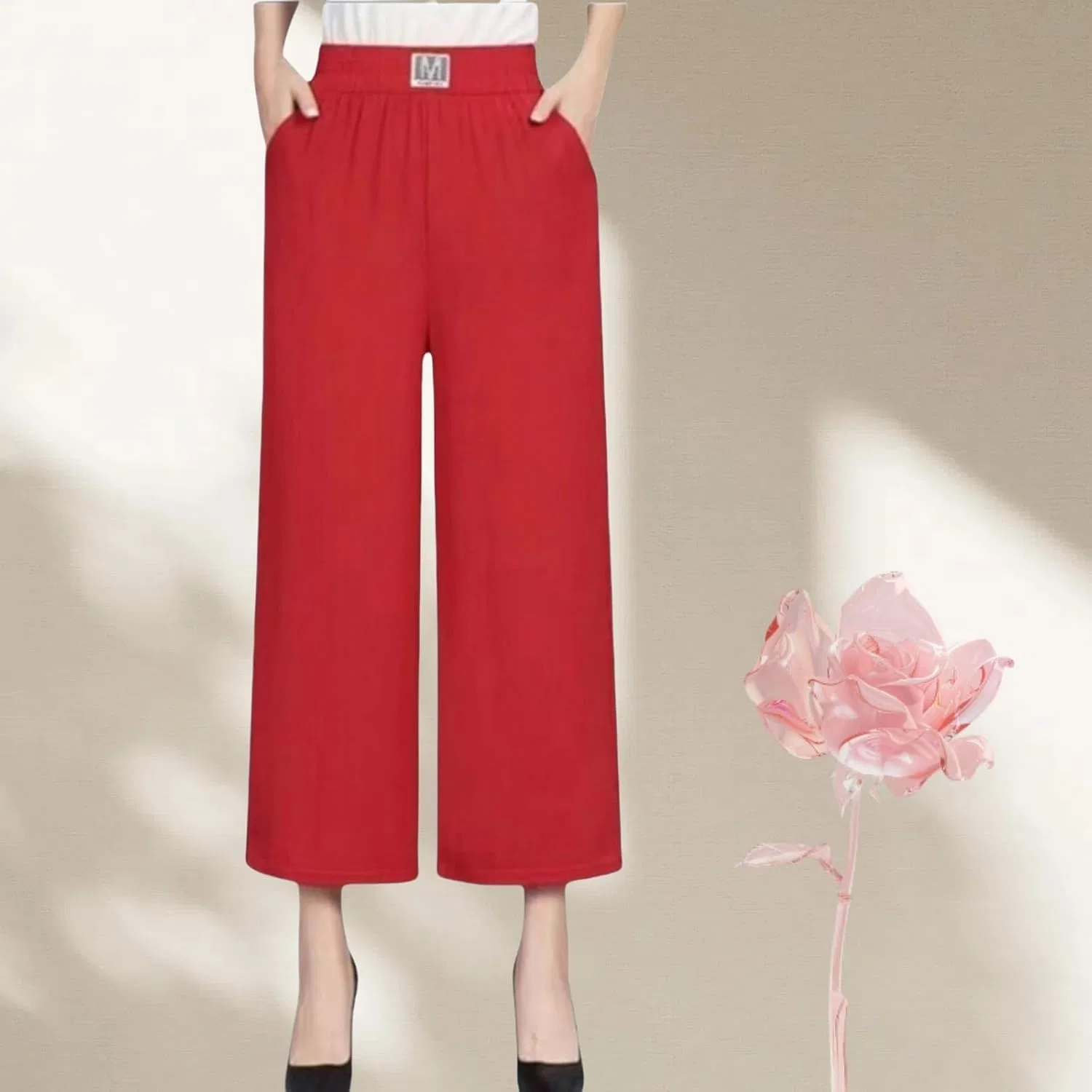 Женские брюки Perfect Drape с высокой посадкой на резинке, тянущиеся, с эластичным поясом, легкие и дышащие Generic, зеленый — фото 4