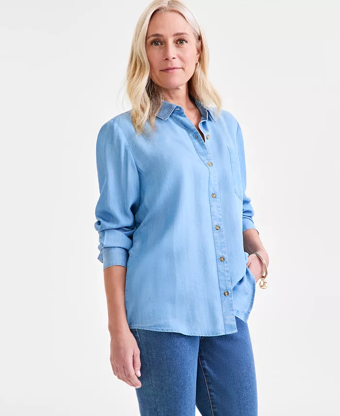 

Женская рубашка Perfect Button-Up из шамбрэя Style & Co, синий