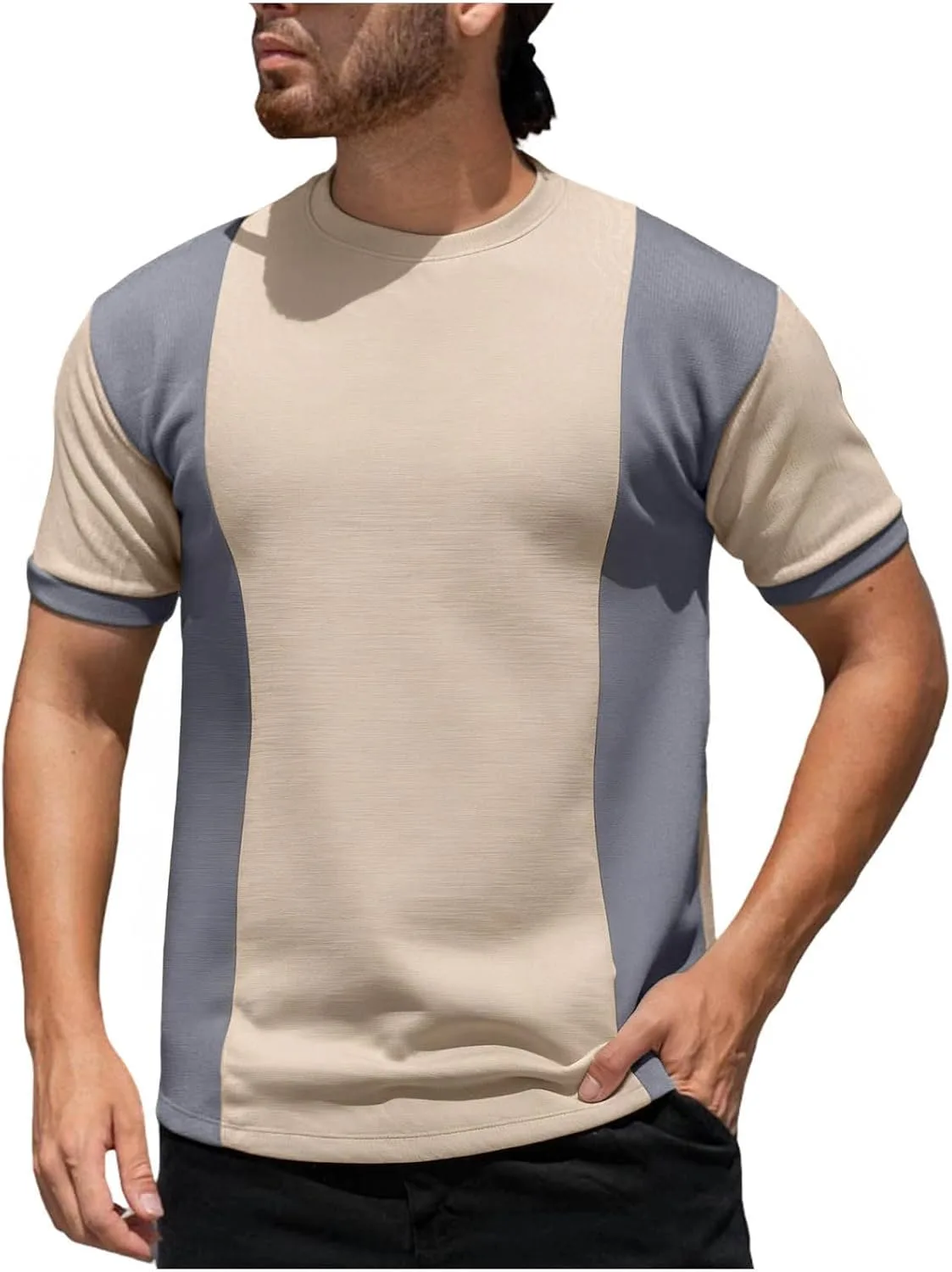 

Мужская футболка с цветными блоками и вафельной вязкой, свободный крой, короткий рукав, дышащая