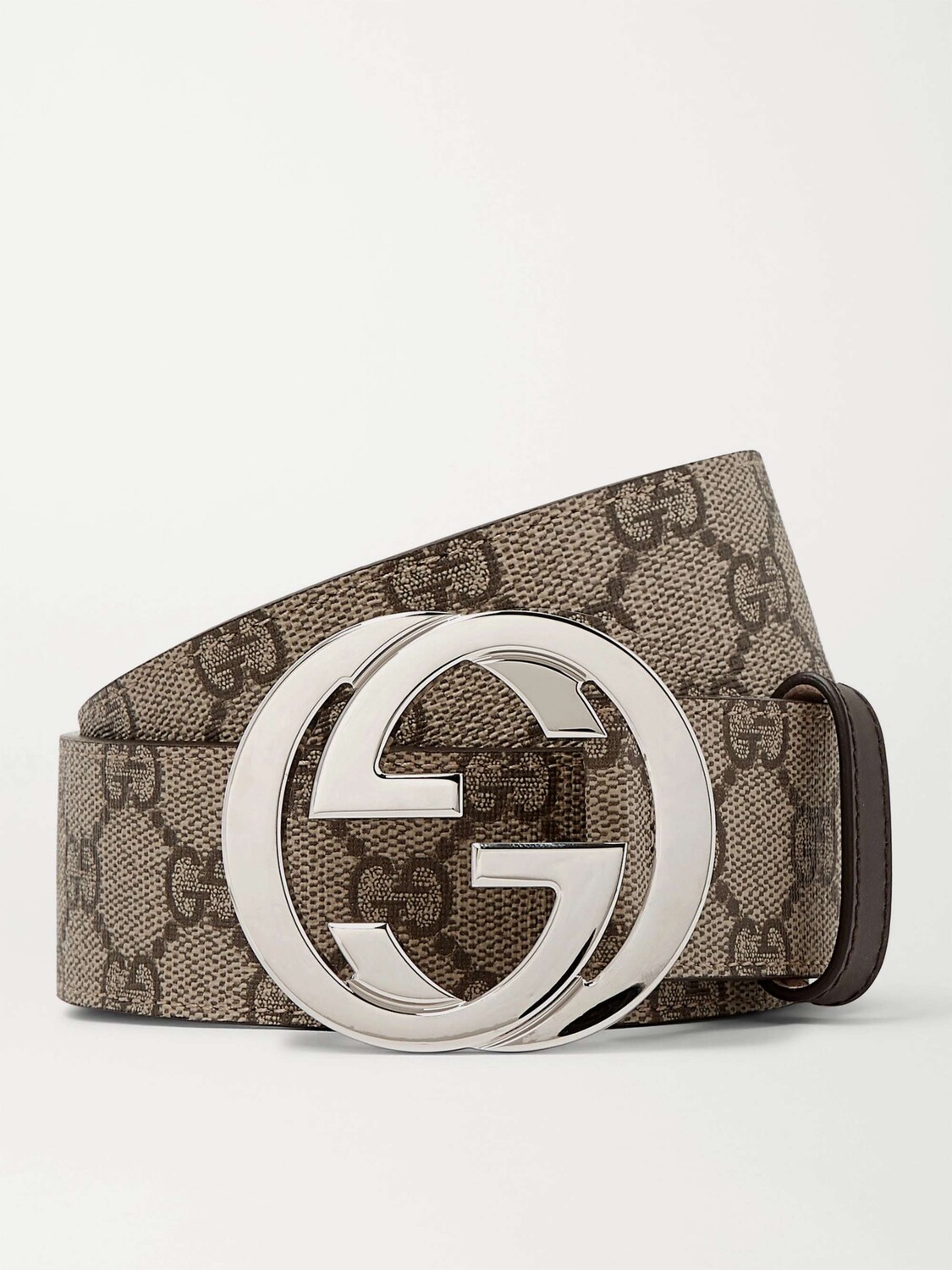 

Ремень из ткани с покрытием шириной 4 см с кожаной отделкой и монограммой GUCCI, коричневый