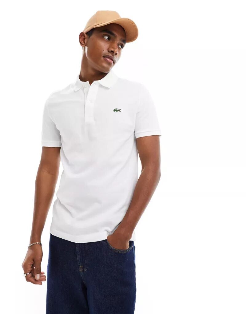 

Белая узкая рубашка-поло из пике Lacoste