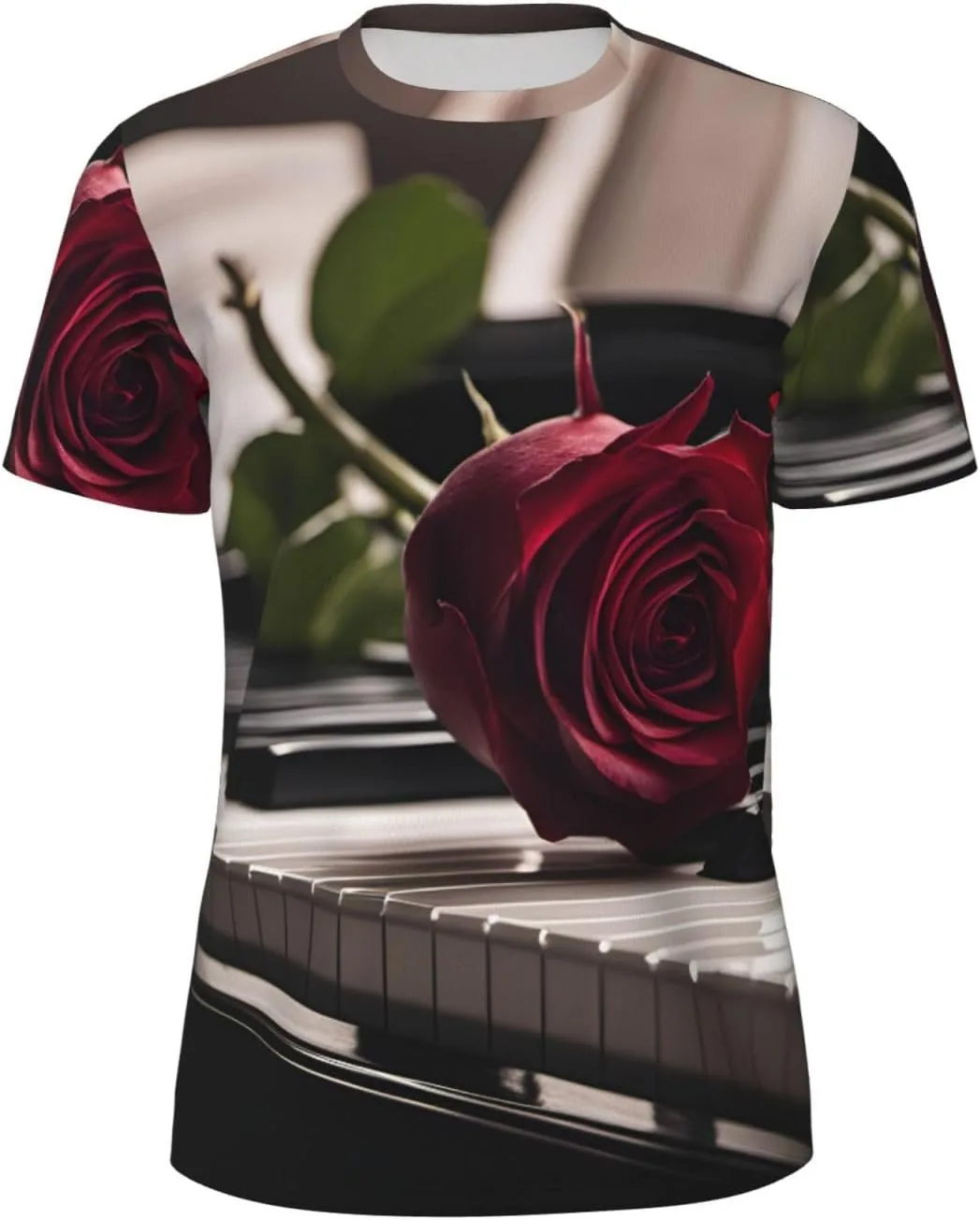

Футболка мужская летняя с принтом Red Rose On Piano, легкая и дышащая SDFHU