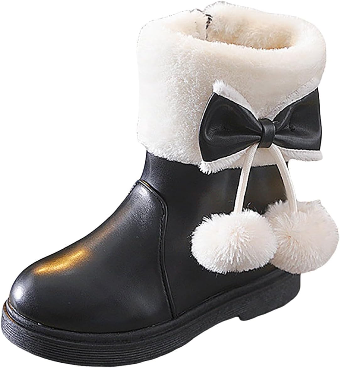 

Детские сапожки IWIHMIV для девочек, модные кожаные короткие сапожки с боковой молнией, зимние утолщенные теплые ботильоны, Black