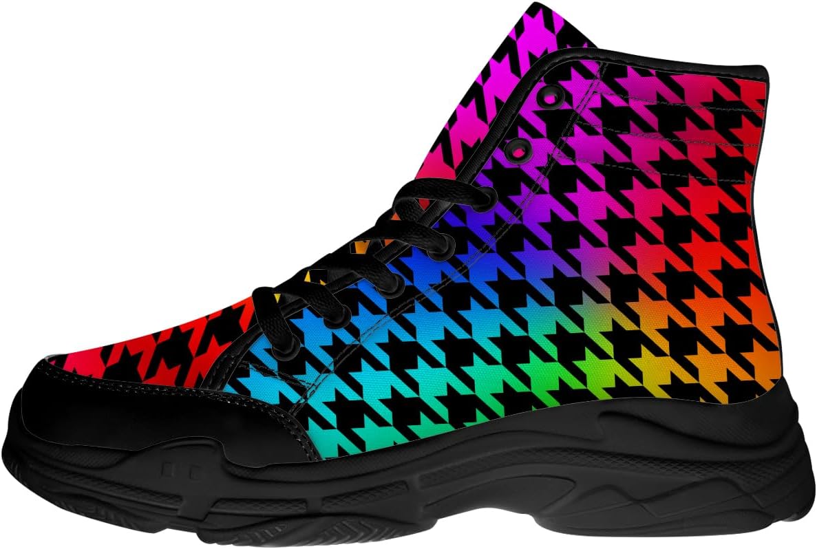 

Высокие кеды с узором гусиная лапка для женщин, черные кеды на платформе с шнуровкой, подарок для нее и для него Generic