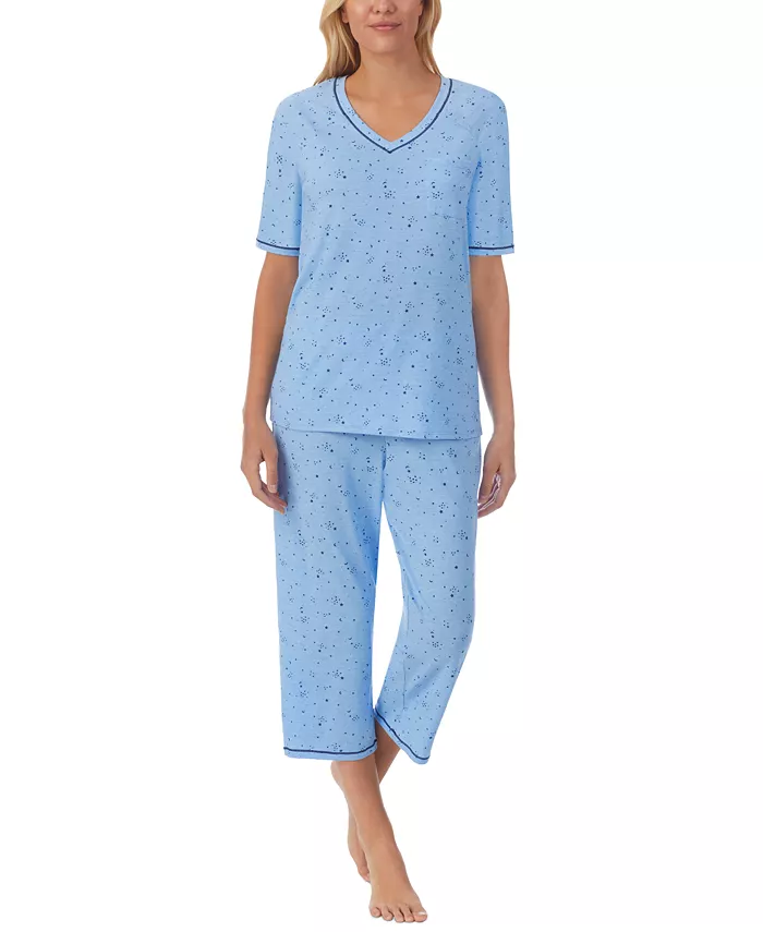 

Пижамный комплект с принтом: топ с рукавами 3/4 и капри Cuddl Duds, синий