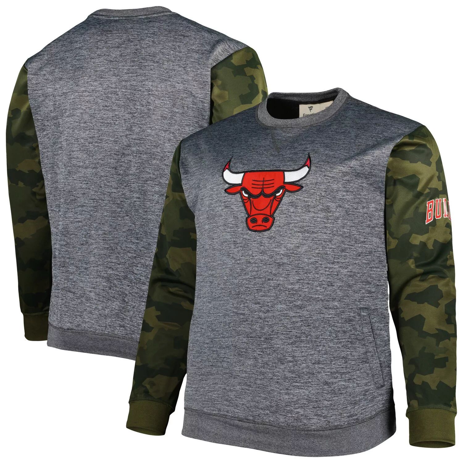 

Мужской свитшот с камуфляжной прошивкой и фирменным логотипом Heather Charcoal Chicago Bulls Big & Tall Fanatics