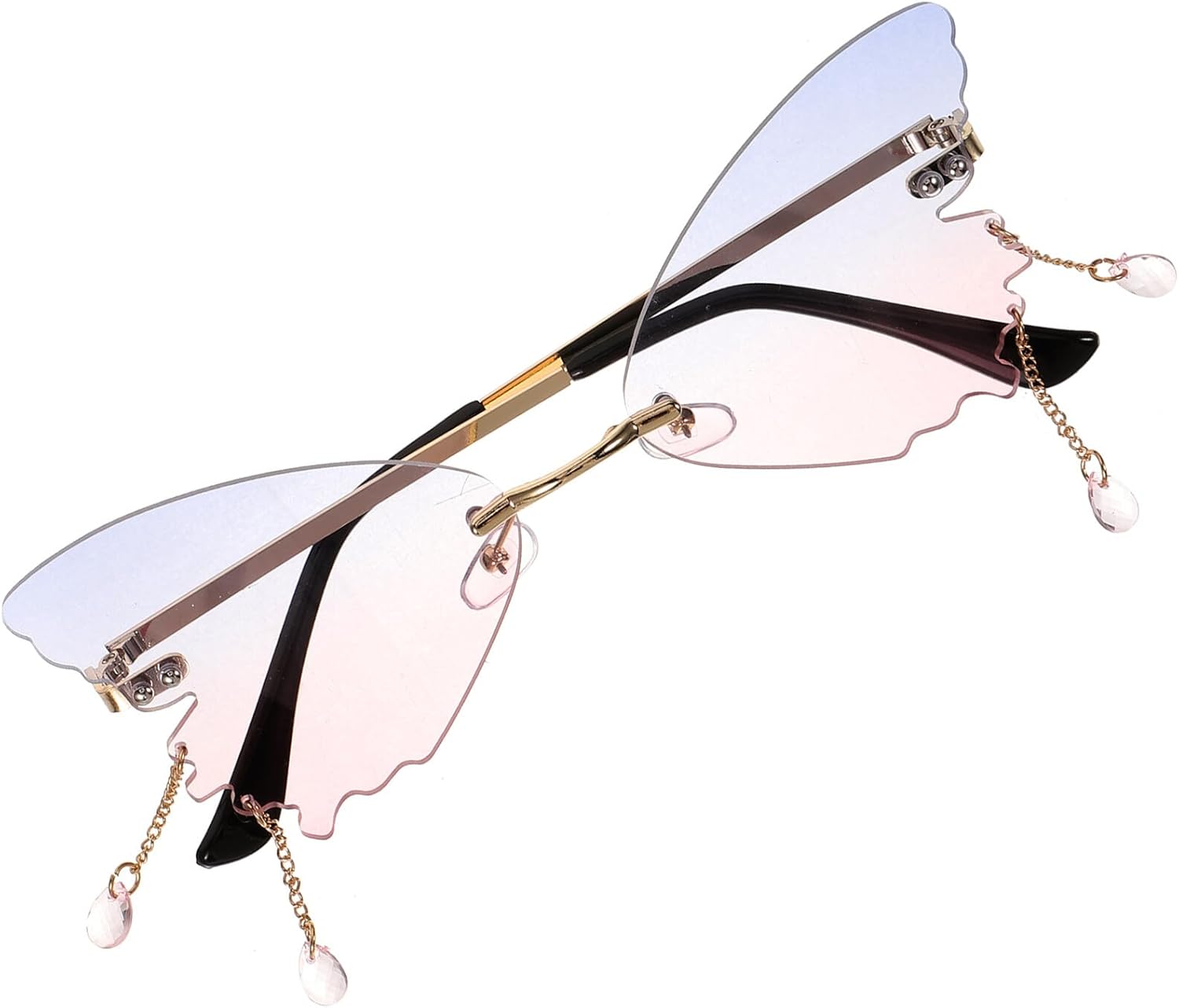 

Солнцезащитные очки NOLITOY Butterfly без оправы для женщин, голубые и розовые линзы, золотая оправа, модные очки для вечеринок, Assorted Color -Material:PC -Product Info:sunglasses -Size:15