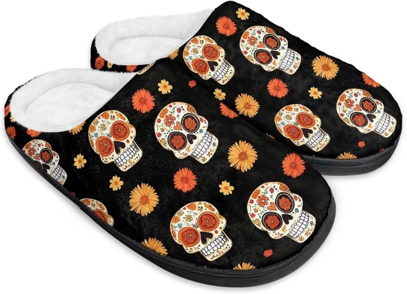 

Зимние домашние тапочки Pzuqiu для женщин и мужчин, легкие, без шнурков, мягкие, размеры 34-50, Cute Skull Flower