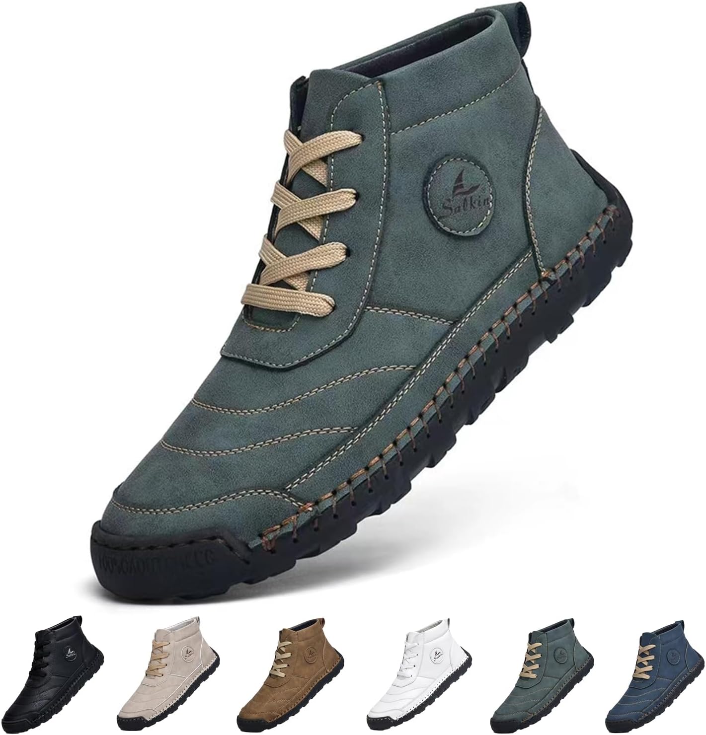 

Мужские повседневные модные кроссовки сандалии-чукка на шнуровке, с круглым носком, на платформе, противоскользящие, средней высоты, ручной работы, для ходьбы и вождения Eggdk, зеленый