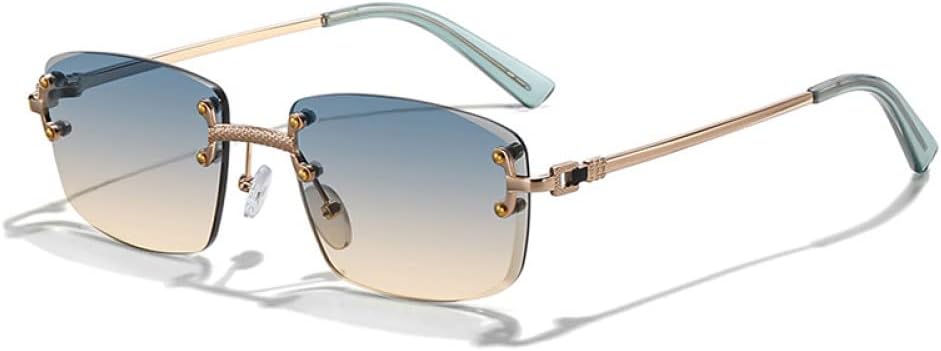 

Панк-очки, маленькие прямоугольные, для мужчин и женщин, дизайнерские, без оправы, с градиентными линзами, металлические, солнцезащитные очки для мужчин, UV400 MTZJH, C23 Gold Greenyellow