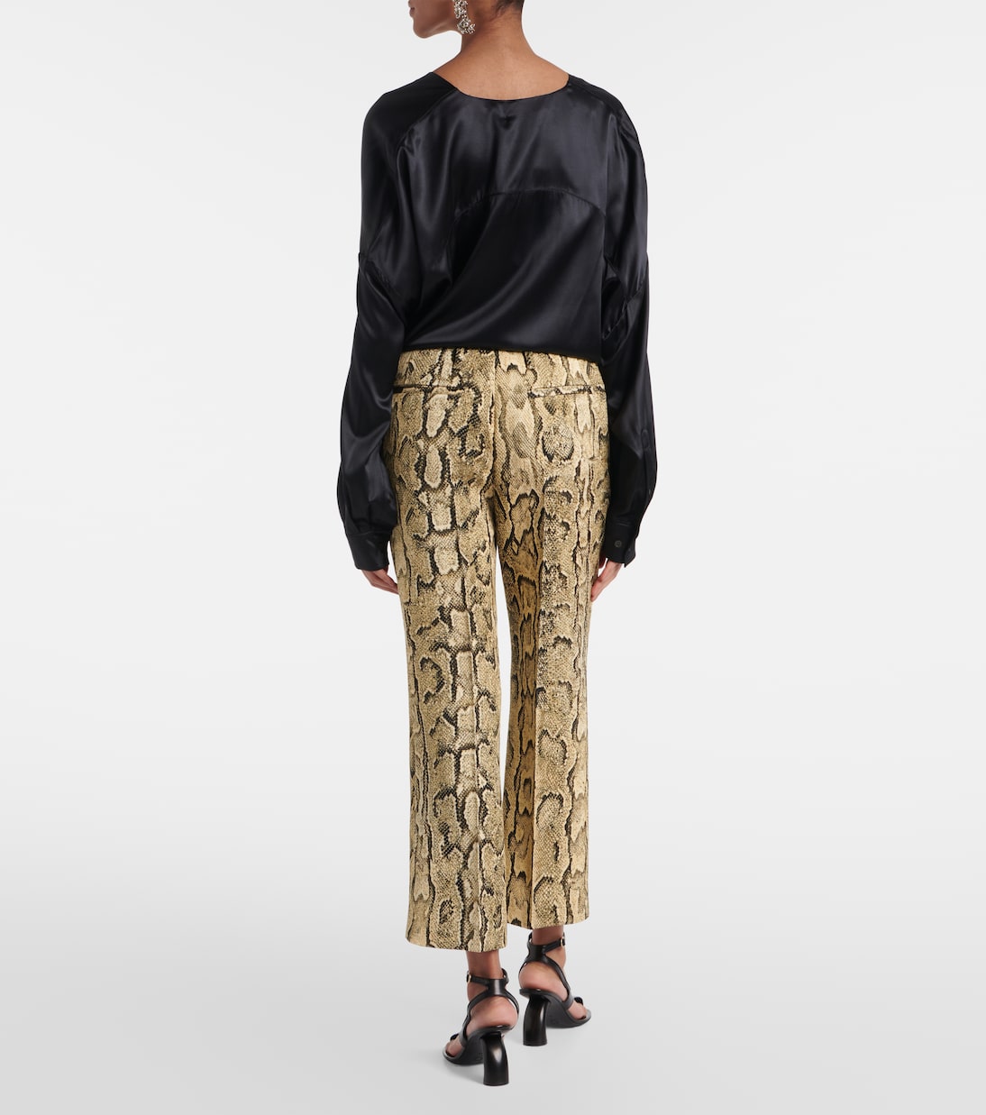 Расклешенные жаккардовые брюки со змеиным принтом и средней посадкой Dries Van Noten, бежевый — фото 3