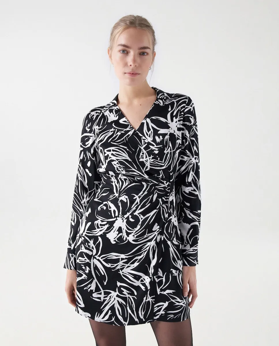 

Короткое атласное платье с цветочным принтом Salsa Jeans, черный