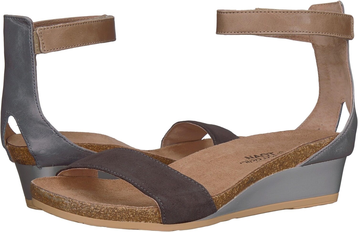 Босоножки Pixie Naot, цвет Oily Black Suede/Vintage Slate Leather/Khaki Beige Leather