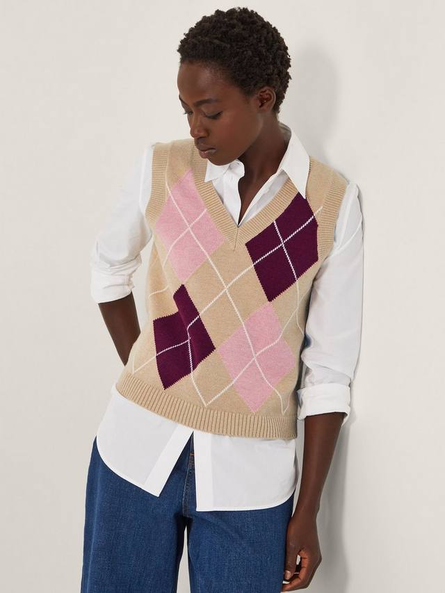 

Топ-майка Anne в клетку аргайл Monsoon, Brown/Multi