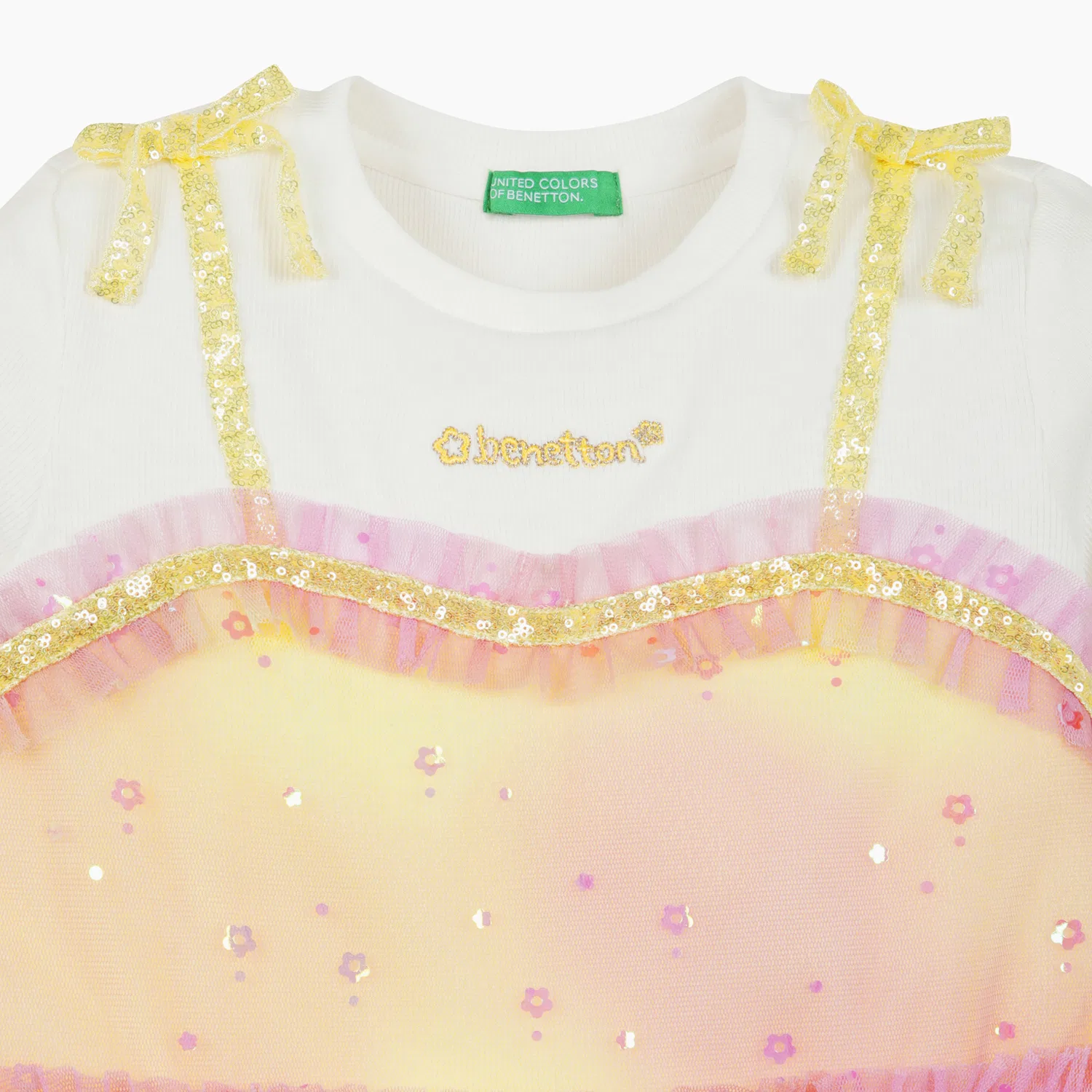 Детское платье Rainbow Flower Pop, цвета айвори, от Benetton Kids — фото 2