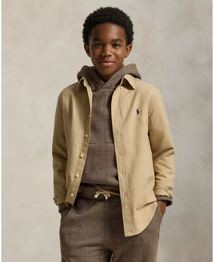 

Большая оксфордская рубашка для мальчиков из крашеного хлопка Polo Ralph Lauren, загар/бежевый