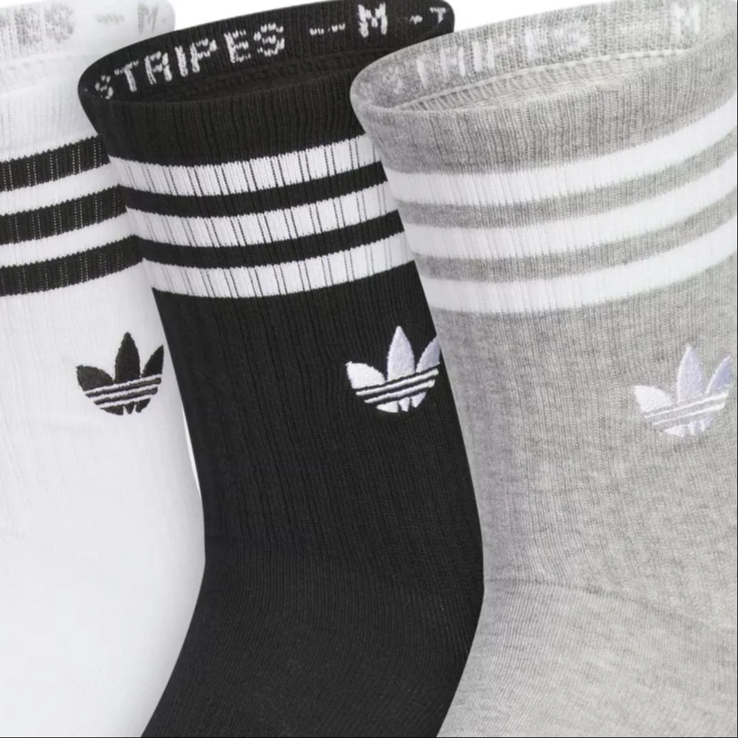 Носки с амортизацией Crew Socks Unisex, набор из 3 пар Adidas Originals, 3 Pack (White+Medium Heather Gray+Black) — фото 3