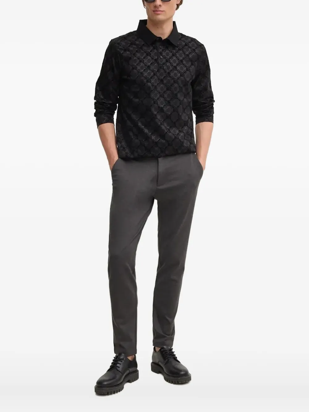 

Рубашка-поло с длинными рукавами и узором Joop!, черный