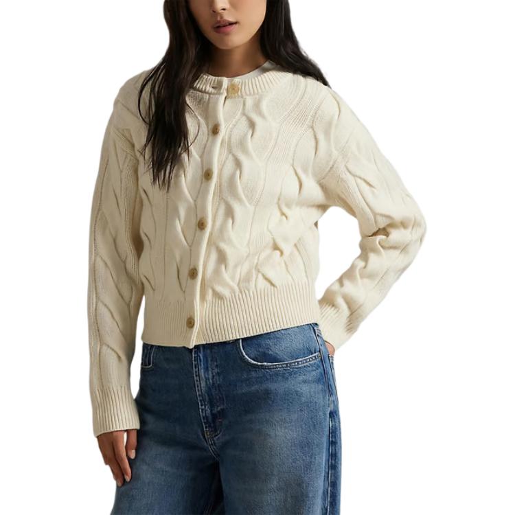 Кардиган с кабельной вязкой и круглым вырезом Polo Ralph Lauren, айвори — фото 4