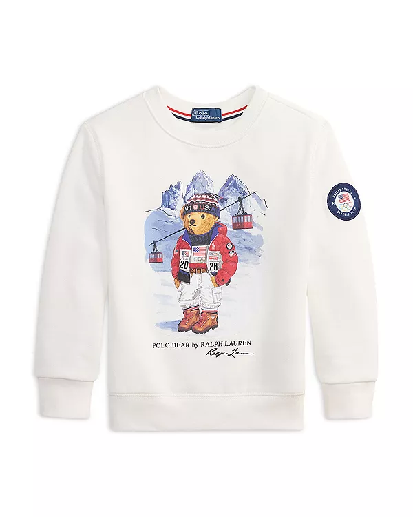 

Детская толстовка с изображением медведя из сборной США по поло для мальчиков. Ralph Lauren, белый